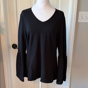 CAbi Black V-Neck Blouse with Flared Sleeves